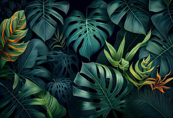 Photo tropical leaves background jungle rainforest plants wallpaper. Generate Ai