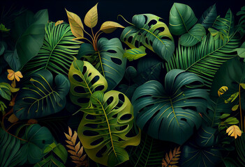 Photo tropical leaves background jungle rainforest plants wallpaper. Generate Ai