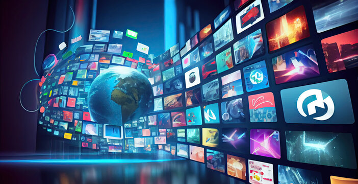 Digital contents concept. Social networking service. Streaming video. NFT. Ai generative