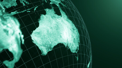 3D render of australia globe map, Technology and Futuristic blue green line glowing Earth Background © Endru