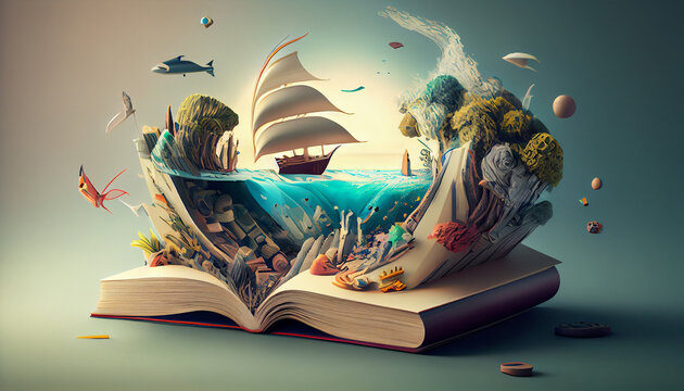 Books imagination, 3d illustration. Generate Ai.