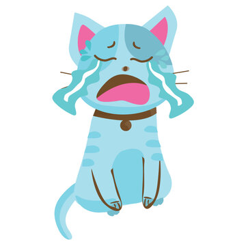 vector Illustration blue cat crying reg unhappy. sad face isolated on a white background.