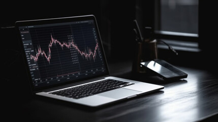 Forex Stock Chart and Laptop for trading forein exchange. Generative Ai.