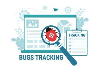 Bug Tracking Vector Illustration with Mobile Phone Protection from Computer Virus on Big Screen in Website Security Flat Cartoon Hand Drawn Templates
