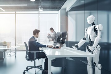 AI chat bot chat with businessman, smart solution to solving business task