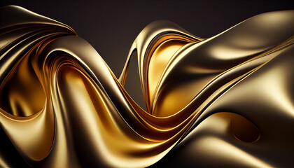 Golden Silk Waves Background. Generate Ai.