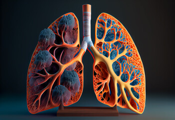 Human Lung model illness, Lung cancer and lung disease. Generate Ai.