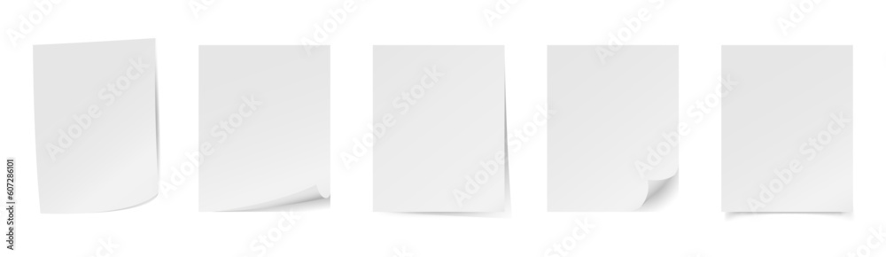 Wall mural vector empty white paper a4 sheet curled corner with realistic shadows