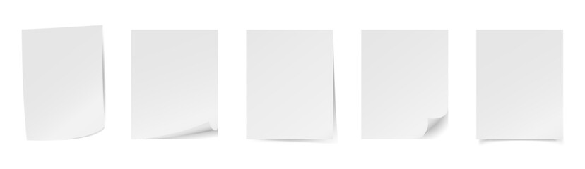 Vector empty white paper A4 sheet curled corner with realistic shadows