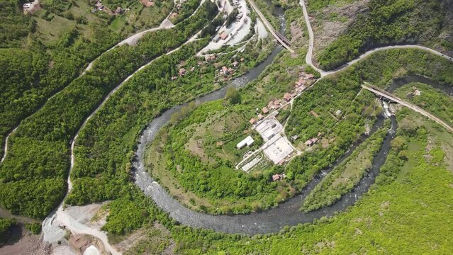 Amazing Aerial view of iskar gorge near village of Bov, Balkan Mountains, Bulgaria