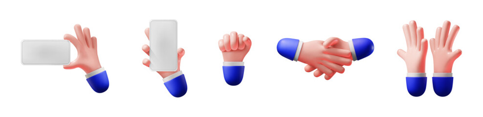 3d set of hand gestures for business isolated on white background.