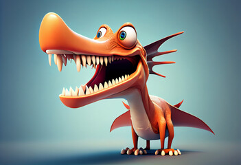 Pterodactyl dinosaur cartoon character. Generate Ai.