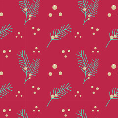 Pattern Viva Magenta color Merry Christmas Happy New Year , tree star anise berry. Vector illustration