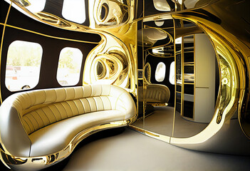 The interior of the spaceship gleamed with a luxurious sheen. Generate Ai.