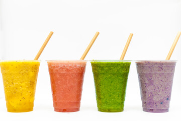 strawberry, blueberry, mint, mango smoothies on a white background 