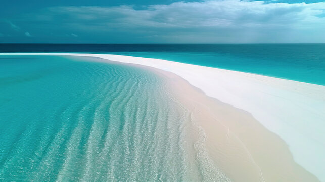 A beautiful large sandbank goes into the sea. White sand. Generating artificial intelligence. White sand. Generative Ai