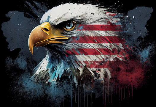 usa american flag creative patriotic background with bald eagle. Generate Ai.