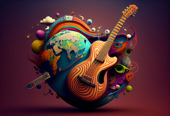 Naklejka na ściany i meble World Music Day . Generate Ai.