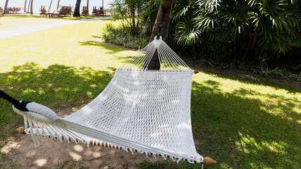 White Hammock on a background of the seaside  near the garden scene with  Vacation concept