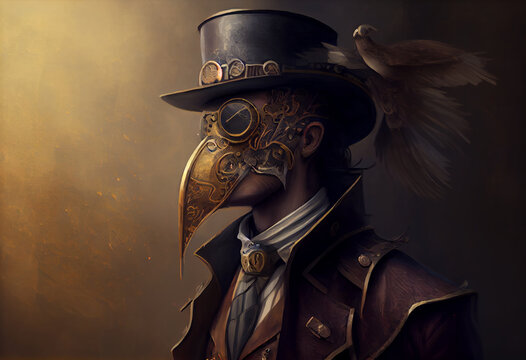 a man wearing a steampunk hat and a steampunk mask, fantasy art, steampunk. Generate Ai