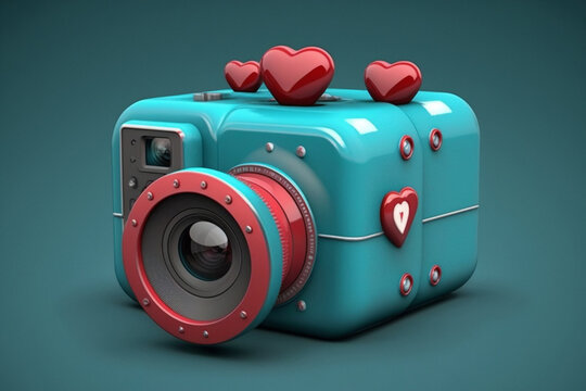 3D icon camera isolated with share and love 3d icon style. Generate Ai