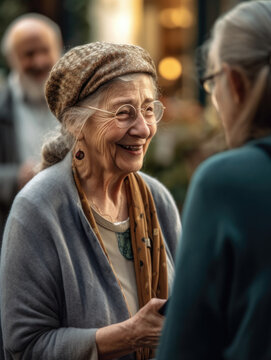 Older Woman Talking To A Younger Woman In A Park. Generative AI