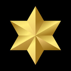 Abstract golden star icon on black. Vector illustration.