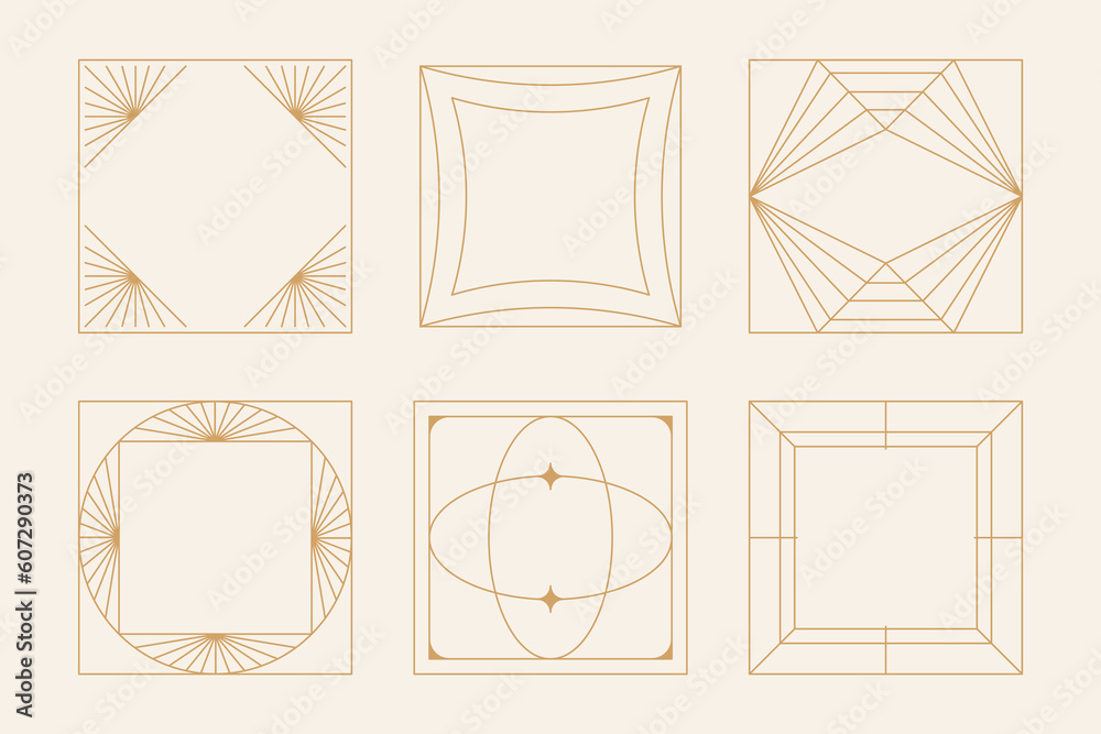 Aufkleber Vector set of linear frames and borders - square abstract design elements for decoration or logo design templates in modern minimalist style with copy space for text, social media posts, covers