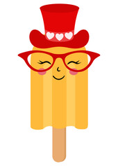 Funny ice cream with red hat and glasses