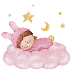 Cute baby girl watercolor illustration