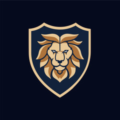 Minimalist lion head with emblem logo.