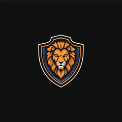 Minimalist lion head with emblem logo.