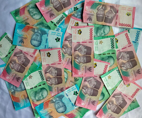Selective focus. New rupiah money. Indonesia currency isolated white background.
