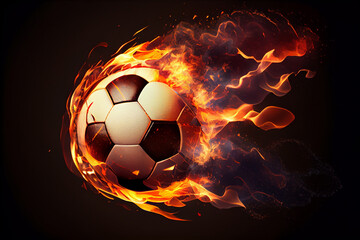 Fototapeta premium Football on fire flying, on bright background. Generate Ai