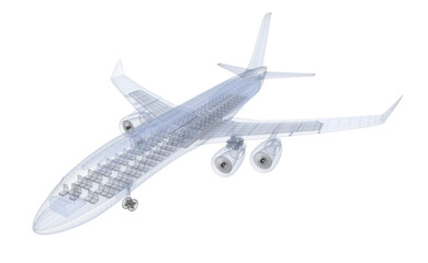 Airplane wire model, my own design. 3D illustration with transparent background