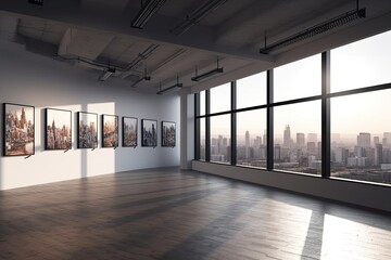 Interior of modern art gallery with empty white walls and concrete floor. Gallery concept