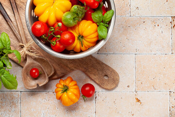Various colorful garden tomatoes