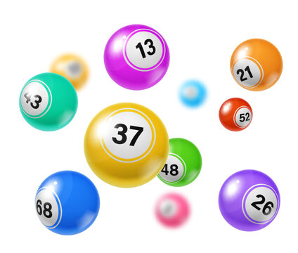 Bingo lottery balls. Gambling lottery, gambling jackpot, casino lotto fortune chance or gamble lucky bet realistic vector concept. Bingo game win background or wallpaper with flying colorful balls