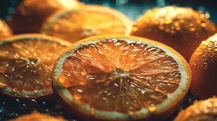 Juicy slice of orange close-up, generative AI.