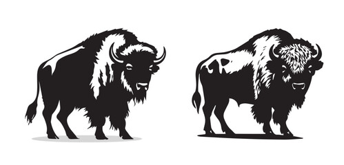 Set of American Bison Silhouettes. Vector Image - obrazy, fototapety, plakaty