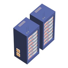 Data network server in cabinet. Diagnostic test in computer room technology