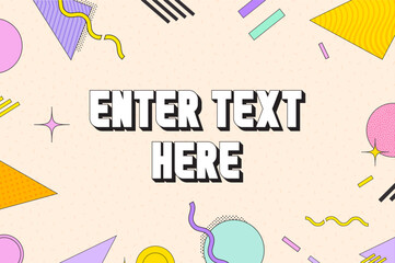 Geometric horizontal background. Memphis minimalist retro poster. Graphic retro wave template. Abstract trendy pattern with multicolored geometric shapes.