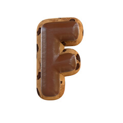 Obraz premium 3d rendering of the F letter recreating a cookie with chocolate on top