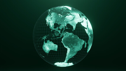 3D render of america globe map, Technology and Futuristic blue green line glowing Earth Background