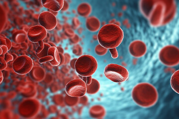 Erythrocytes dispersed in a three-dimensional space, blood, medicine Generative AI