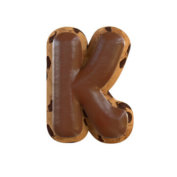 3d rendering of the K letter recreating a cookie with chocolate on top