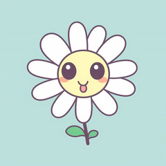 Smiling Daisy Flower On Green Background Cartoon Illustration