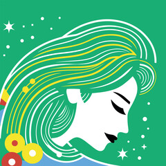 Drawing woman hair, in the style of cosmic abstraction, woodcut-inspired graphics, light white and dark black, colorful dreams