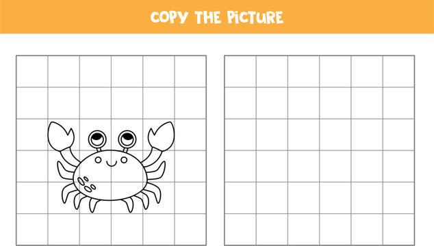 Copy the picture of black and white crab. Logical game for kids.