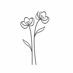 Flower With Stem Black Line Art Illustration